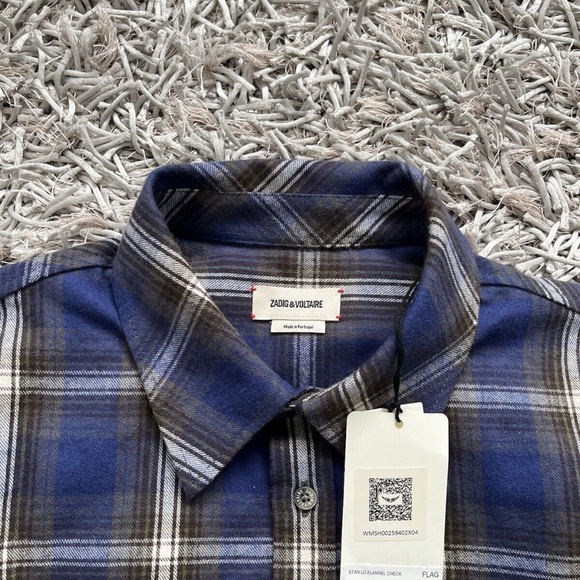 Zadig & Voltaire Stan Lc Flannel Check Blue Medium NWT - Picture 5 of 8
